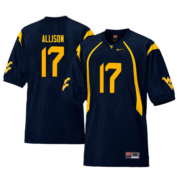 NCAA Men's Jack Allison West Virginia Mountaineers Navy #17 Nike Stitched Football College Throwback Authentic Jersey ZF23I17LG